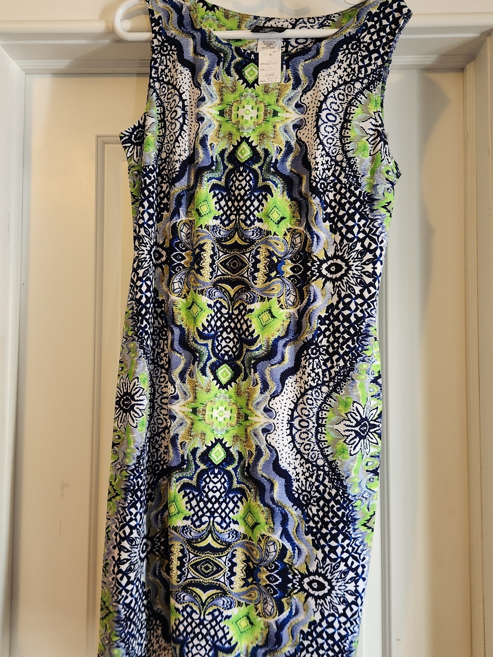 Sleeveless Printed Shift Dress in Navy & Lime by LIBRA NWT
